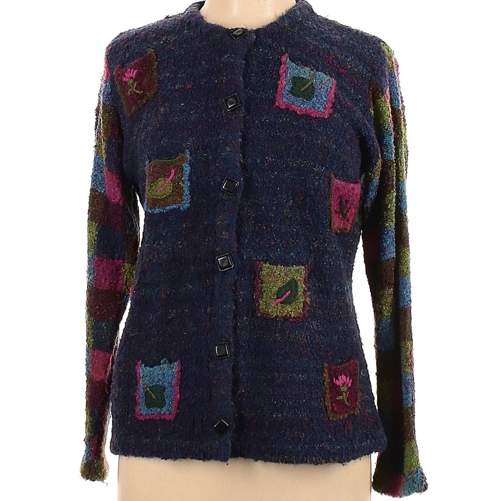 Vintage 90s PBJ SPORT Multi-Color Super Soft Colorblock Cardigan Size L
